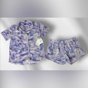 SO Purple Tie Dye Collared Button Up Short Sleeve Top Shorts Girls 7 Pajama Set